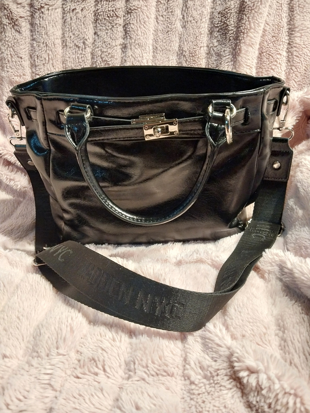 Steve Madden Black Patent Shoulder Tote with Detachable Strap